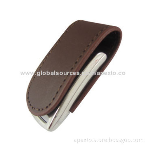 Leather USB Stick, 8 and 16GB, Comes with Plug-and-play Function, Anti-shock, Data Pre-loading